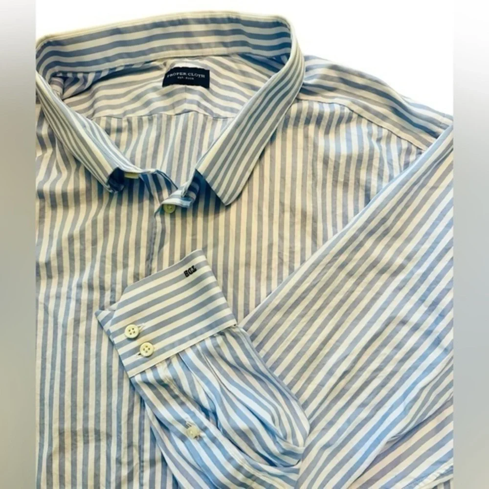Proper Cloth Custom Button Up Dress Shirt - Mens Size 3XL - Blue White Stripe